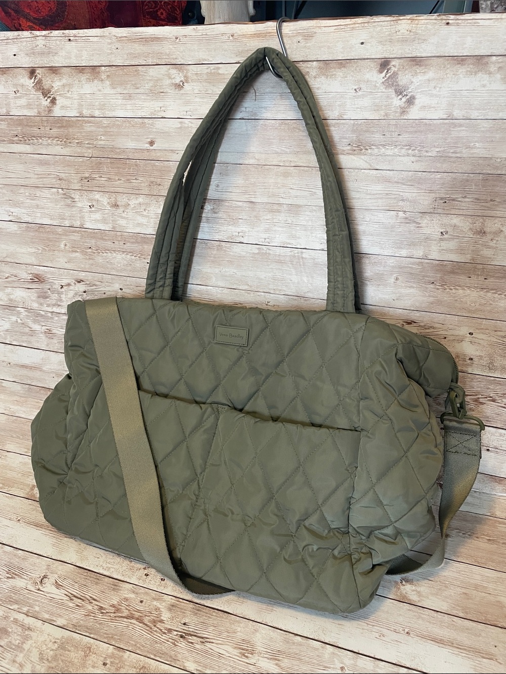 Vera Bradley Olive Green Women's Travel Tote with Detachable Shoulder Strap
